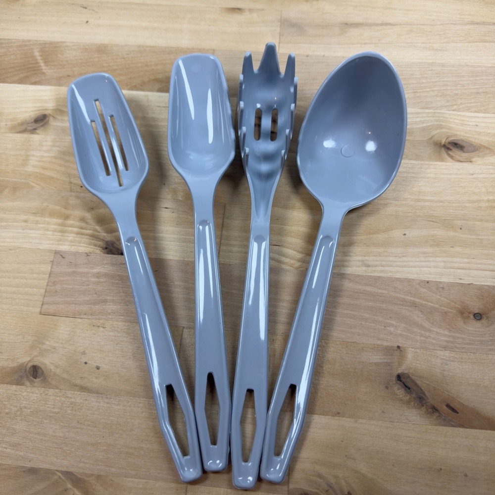 King Kraft Blue Gray Plastic Kitchen Utensil Set 4pc Serving Pasta Slotted Spoon